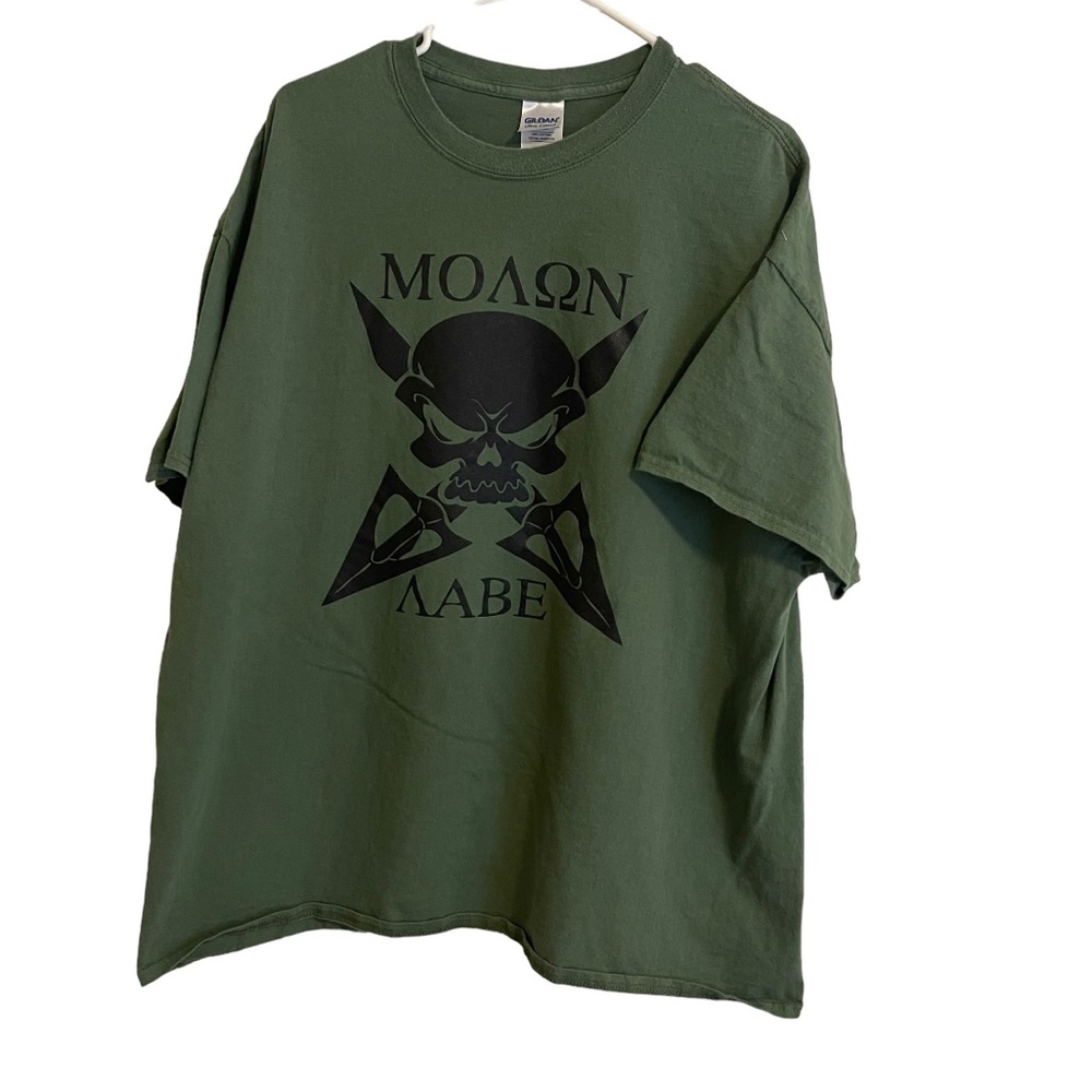 Gildan Shirt Men 2XL Green Ultra Cotton Skull Skeleton Heavyweight‎ Short Sleeve